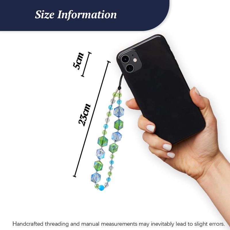 WCCH Beaded Phone Charm Y2K Kawaii Handmade Acrylic Phone Lanyard Wrist Strap for Camera Bag Airpods Keychain Charm Blue Green Hexagonal Crystal Beads - Image 3